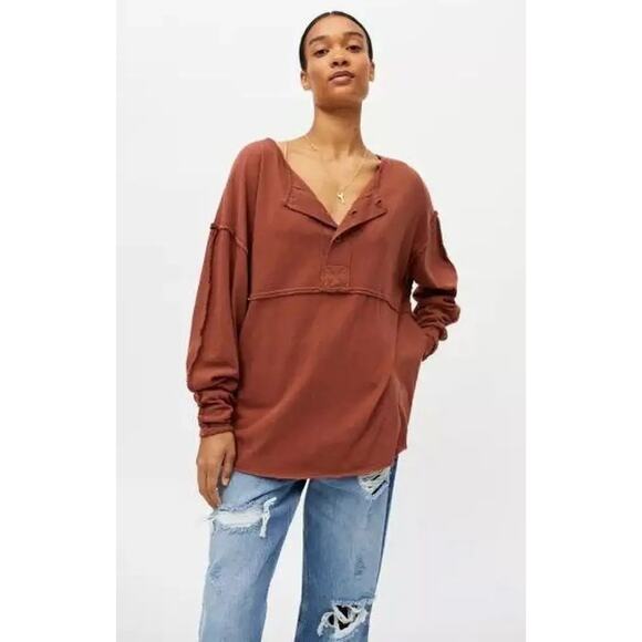 Urban Outfitters Tops - Urban Outfitters UO Freddie Henley OversizednTunic Top in Burnt Orange Size XS